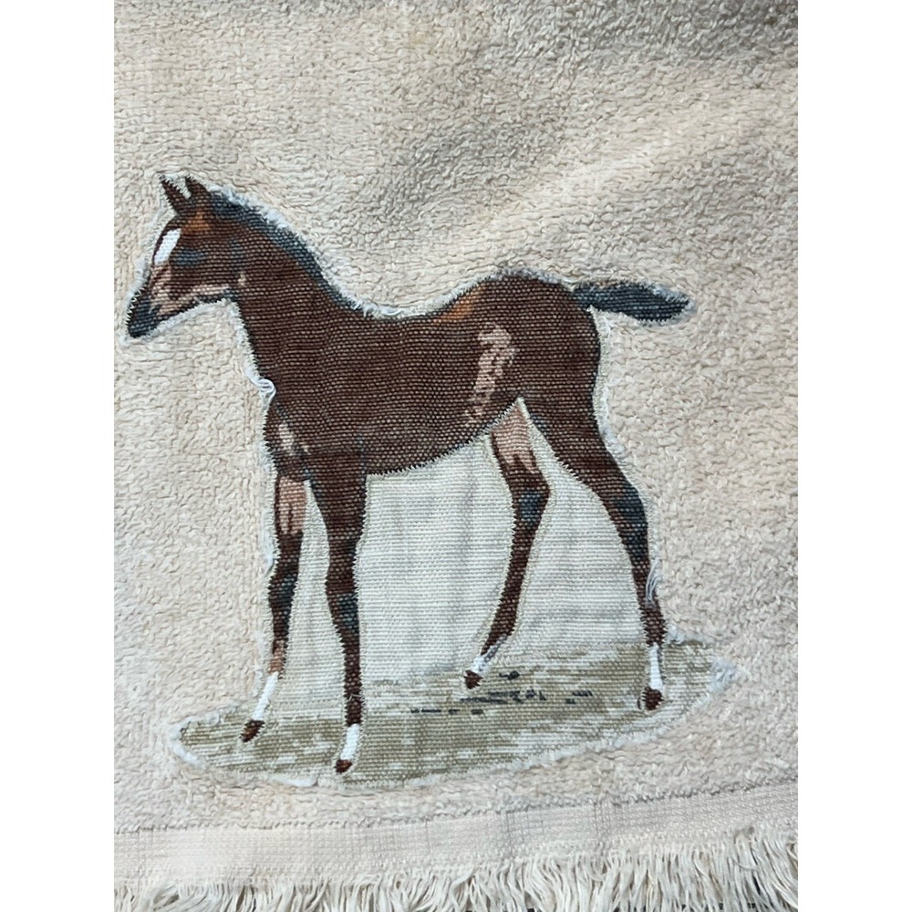 VTG 1960s Martex Hand Towel Sewed Horse/ Western W/Fringe